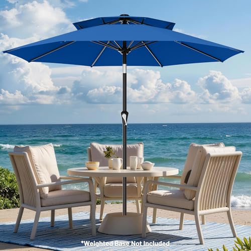 Image of AreShark 10ft 2 Tiers Patio Umbrella - Outdoor Umbrella Waterproof UV Protection, Market Table Umbrella w /Push Button Tilt&Crank for Pool, Porch, Garden(Royal Blue)