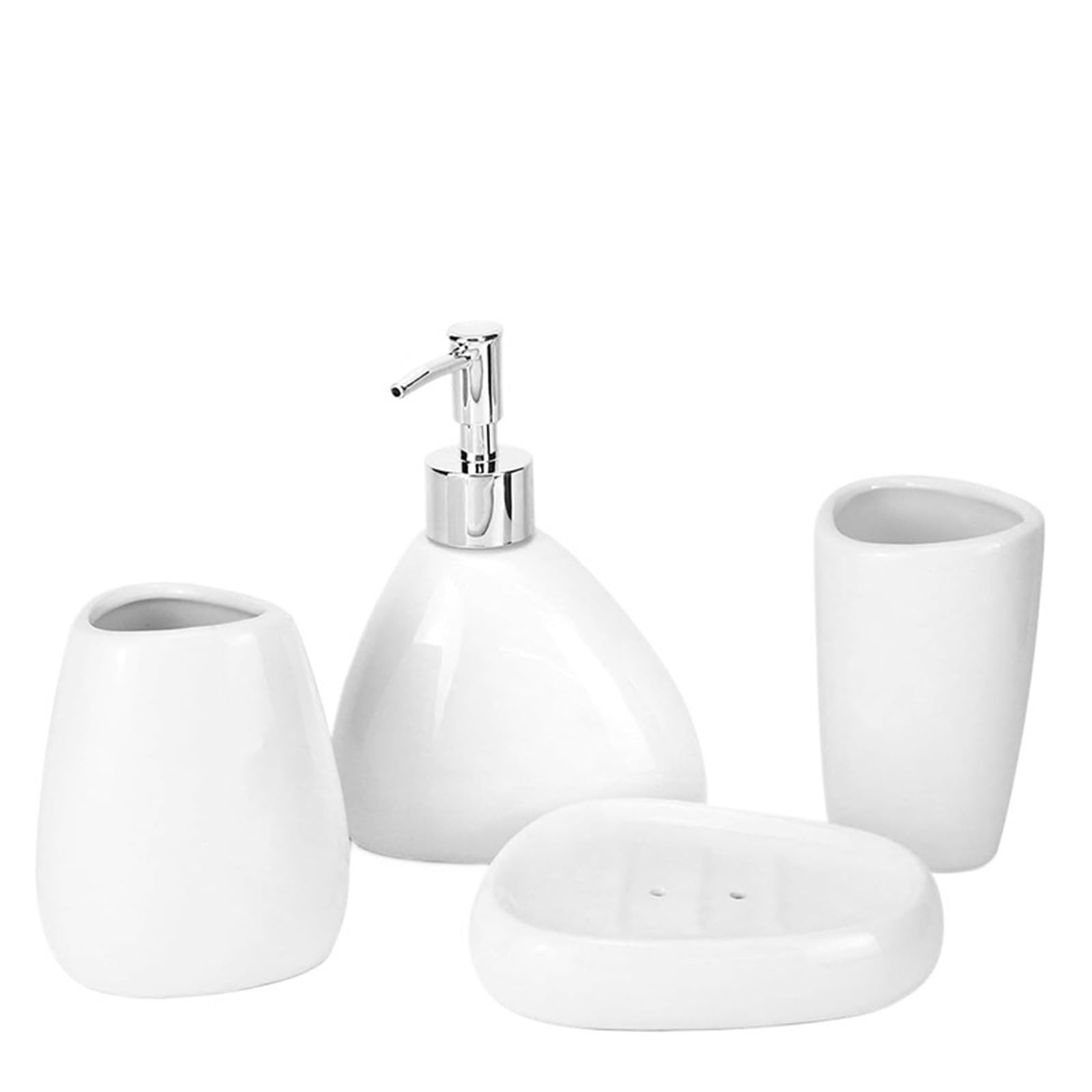 Bathroom Soap Dispenser Set Complete Ceramic Bathroom Accessories Set With Soap Dispenser Tumbler Toothbrush Holder And Dish Organizer(White 4Pcs)
