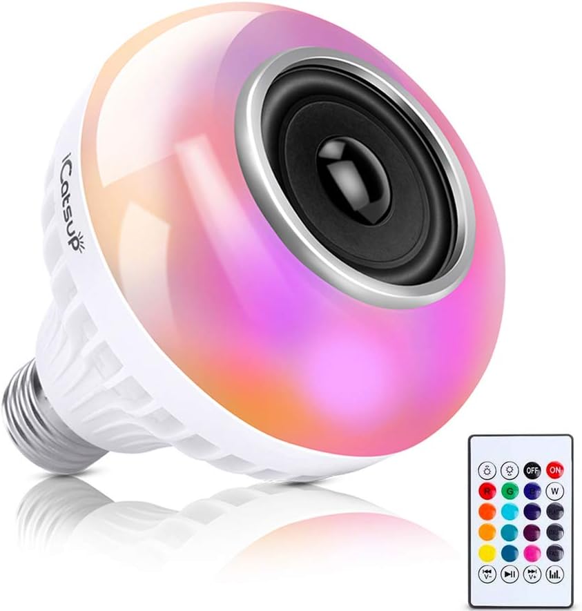 bulb bluetooth speaker,E26 RGB Color Changing Light Bulb , 6W LED Bulb 24 Keys Remote Control