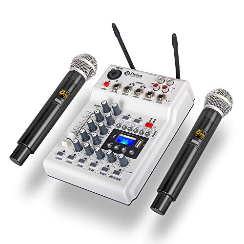Debra Audio DJ Console Mixer Soundcard with 2channel UHF wireless microphone for Home
