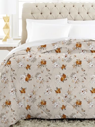 Image of HOMEKART Premium Reversible AC Comforter 220 GSM | Soft Microfiber 3-Layer Quilted Blanket | All-Season Single Bed Quilt (150 x 225 cm, Floral Off White)