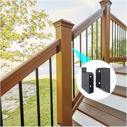 Wotendy Edelstahl 5 x 10 cm (3,8 x 8,9 cm tatsächlich) Deckgeländer 30° Treppenverbinder für Deckgeländer Treppenhandlauf Verbindung Installation Deck Geländer Halterung (2 Paar schwarz)