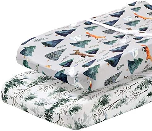 Pobi Baby - 2 Pack Premium Quality Changing Pad Cover - Ultra-Soft Cotton Blend, Stylish Animal Woodland Pattern, Safe and Snug for Baby (Magical)