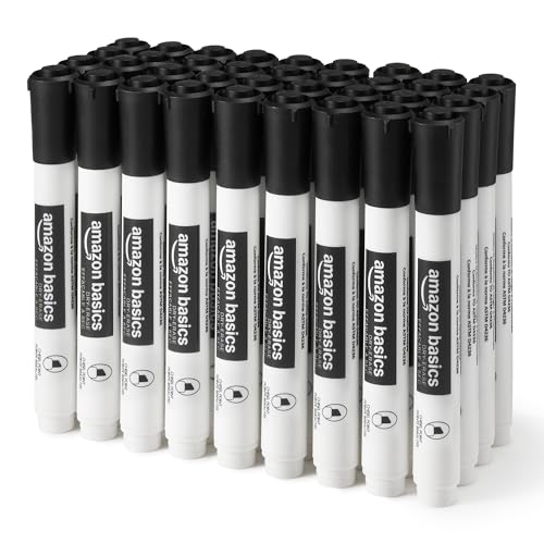 Image of Amazon Basics Low-Odor Dry Erase Whiteboard Markers, Chisel Tip, Quick-Dry, Black, 36-Pack