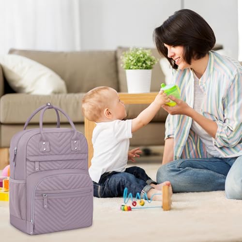 Image of Tenot Diaper Bag Backpack for Women Large Capacity with Insulated Pockets Multifunctional Diaper Bags For Baby Girl Boy Waterproof Baby Bags For Mama Maternity Travel Bag Purple