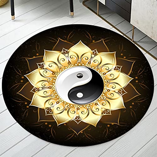 MOUMOUHOME Golden Lotus Rugs Tapis rond Yin et Yang Impression 3D Tapis Cover