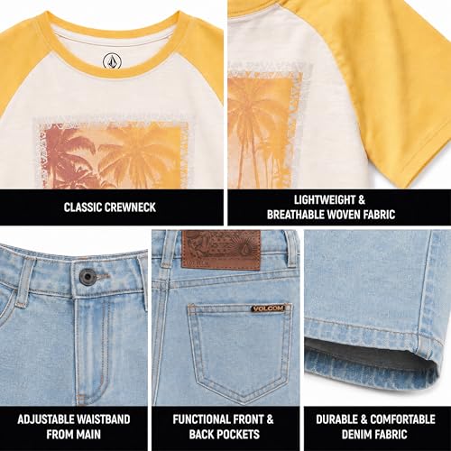 Image of Volcom Infant Toddler Boy Shorts Set - 2 Piece Short Sleeve Graphic Tees & Denim Shorts - Toddler Summer Clothes (12M-7)