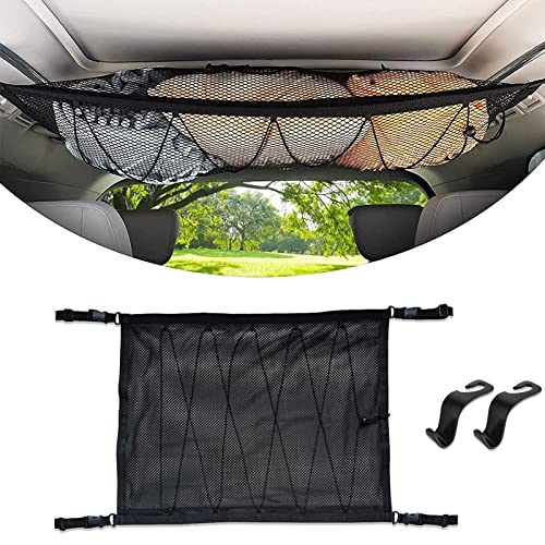 Lohofrnny Filet à Bagages pour Toit de Voiture, Multifonctionnel Organisateur avec 2 Crochet de Siège Auto, Sac en Maille Universel Réglable à Double Couche pour Voiture SUV Plafond (Modèle 1) Cover
