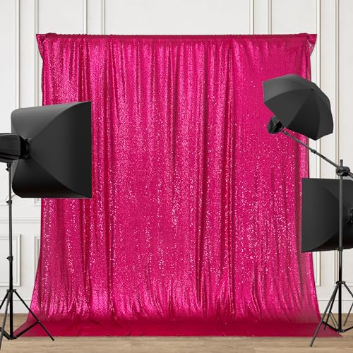 Image of PartyDelight Hot Pink Sequin Backdrop 6x8ft Sparkly Photo Curtain | 4 Inch Rod Pocket and stitched 3mm sequins create a reflective event wall for birthdays and prom parties