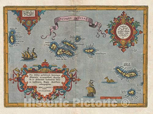 Historic Map : The Azores, Ortelius, 1603, Vintage Wall D?or