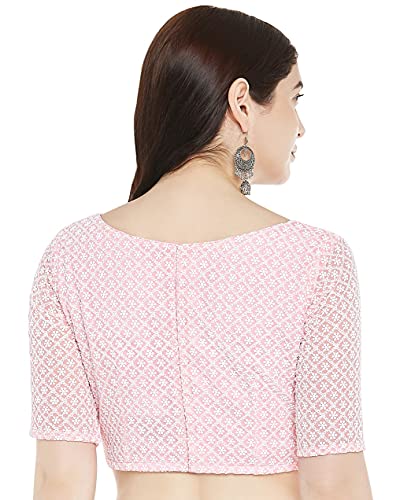 Image of Studio Shringaar Women's Chikankari Saree Blouse with Elbow Sleeves