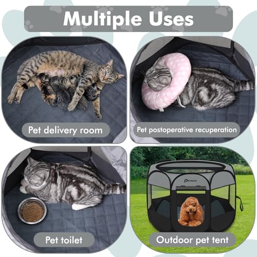 Image of Dog Cat Playpen Indoor Outdoor for Puppy Pet Dog Cat Recovery After Surgery | Dog Tent Crates Cage Indoor /Outdoor, Portable Pop Up Kennel with Carrying Case for Travel (Dark Grey with Pad, Small)