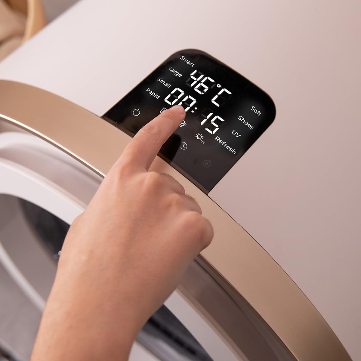 Cecotec Kompakter Ablufttrockner 3kg Bolero DressCode Dry 3500V Gold, 8 Programme, Klasse A, Intelligente Automatische Trocknung, Touch-Steuerung, UV Care Funktion, Dry Shoe Rack und Delay Start, Weiß