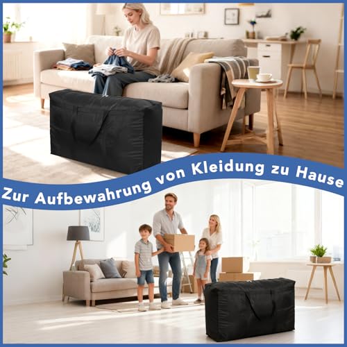 Dntorx 2 Stück 90L Große Aufbewahrungstasche, Oxford Heavy-Duty Umzugstaschen Umzugskartons Groß mit Reißverschluss Handgriff Reisetasche Tragetasche für Umzug Camping Bettwäsche Kleidung Aufbewahrung