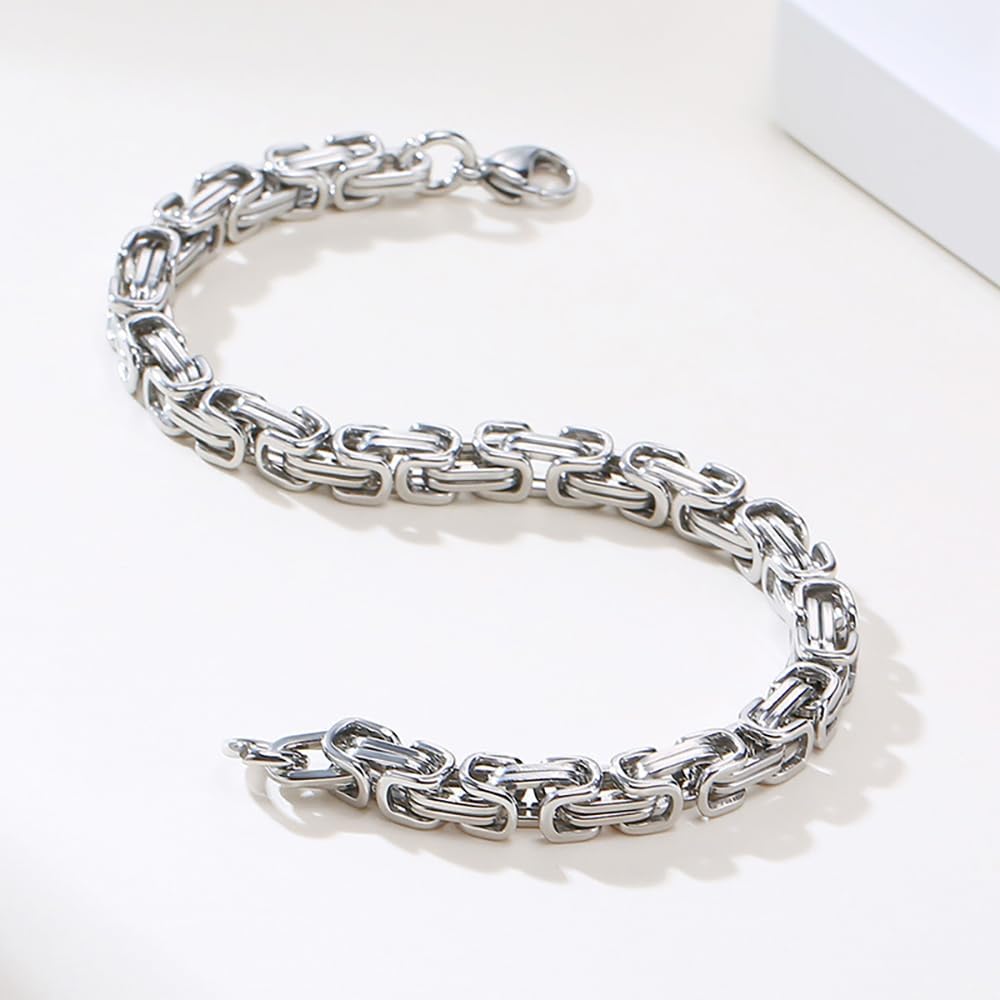 Chain Link Bracelet for Men, 6mm Stainless Steel Byzantine Bracelet Polished 8.6 Inches - Image 5