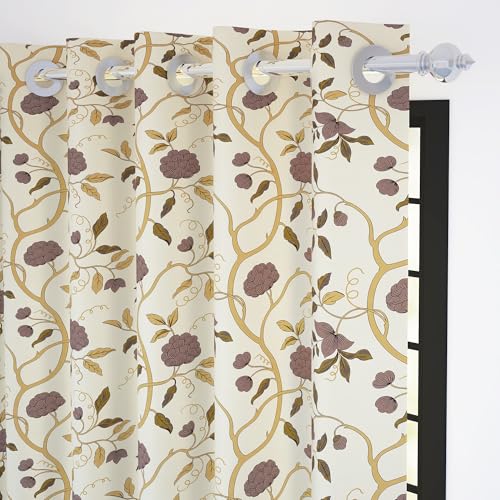 Image of Story@Home Cotton Curtain | Window Curtains 5 Feet Long Set of 2 | Floral Printed | Bohemian Curtain | Room Darkening Curtains for Living Room | (116 X 152 Cm, Beige & Brown)