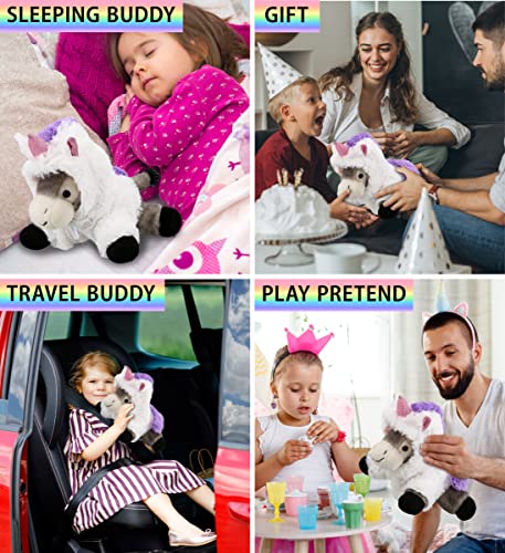 Dollibu Lying Grey Donkey Unicorn Plush Stuffed Animal Toy - Super Soft Donkeycorn Dress Up With Removable Plush Unicorn Outfit, Cute Fantasy Wildlife Gift – 9 Inches #TOP3
