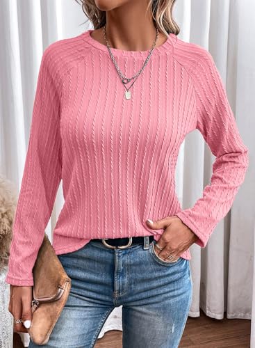 Image of Dokotoo Womens Tops Long Sleeve Lightweight Shirts 2026 Spring Fashion Clothing Trendy Tops Crewneck Knit Basic Tee