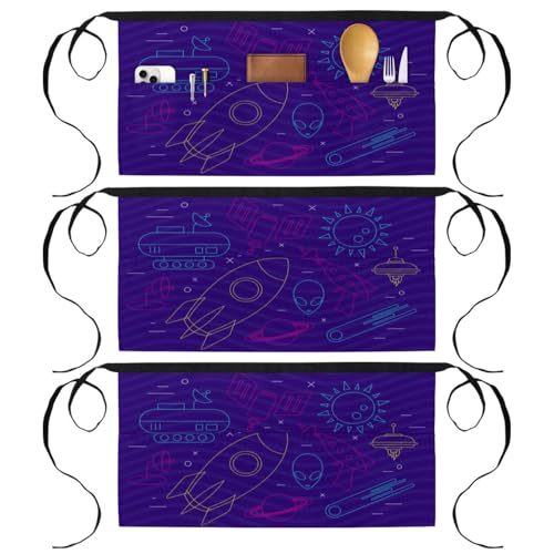 Tablier court de chef lot de 3 avec poches pour cuisine et bistrot multicolore