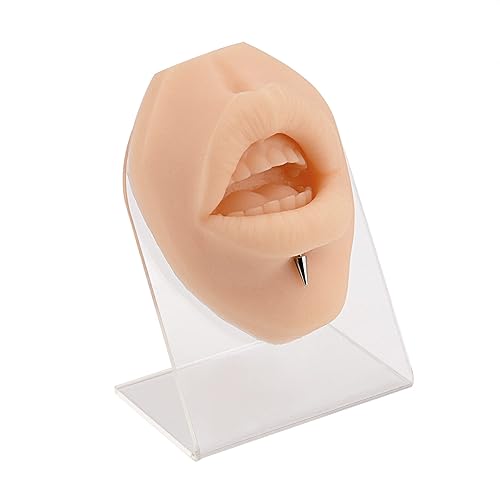 Miniatura 5 de SimCoach Modelo de perforación de labios de silicona suave con soporte acrílico, partes del cuerpo de práctica de piercing, modelo de labios para
