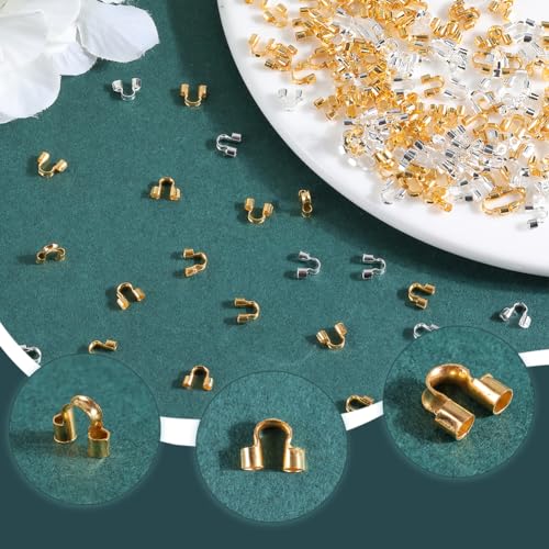 SOFPLATE 1 Box 600Pcs U Shape Wire Protector Jewellery Wire Guard Loops Brass Small Double Hole Wire Guardians Thread Protectors for Jewellery Making Necklace Bracelet Beadings Supplies DIY Craft - Image 4