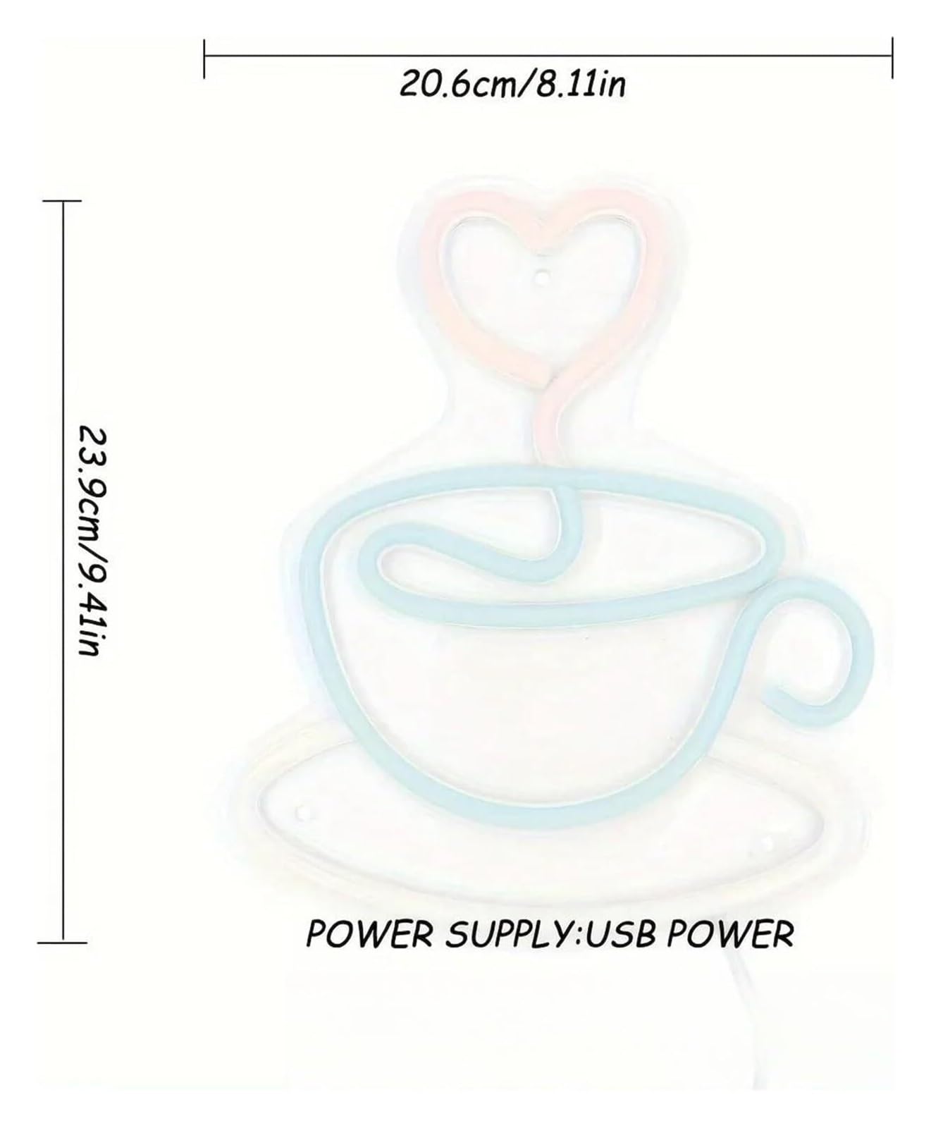 Personalizado para letreros de neón Taza de café con corazón, letrero artístico LED neón, para ideal para habitaciones, cafeterías, cocinas, pubs y clubes