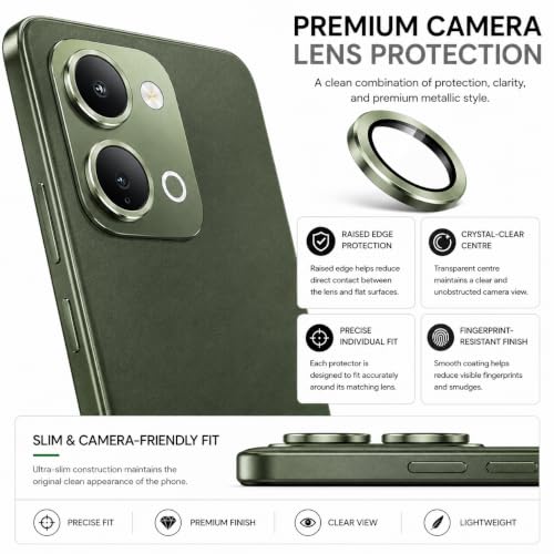 Image of ArmourPro Camera Lens Protector Ring for Vivo T5x, Y51 Pro and Y31D Premium Metal Camera Lens Guard, Scratch Resistant Camera Protection Ring, Easy Installation| Green, 1 Pack