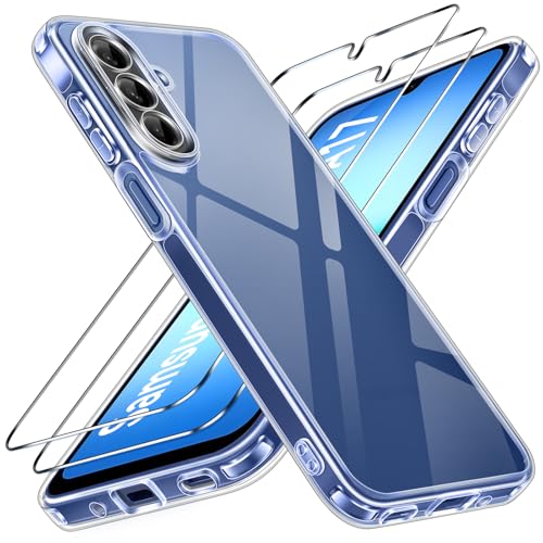 ivoler Anti-Amarillo Clara Funda para Samsung Galaxy A17 4G / 5G con 2 Piezas Cristal Templado, [Protección Militar] Carcasa Protectora Antigolpes Antiarañazos Transparente Bumper Case