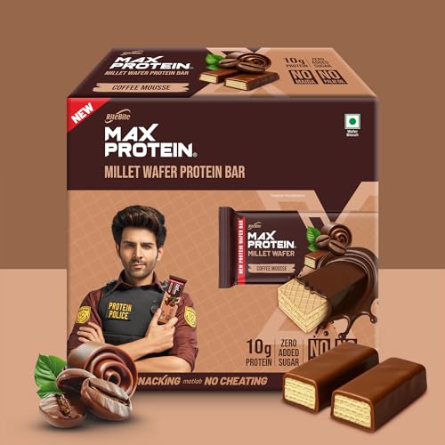 Image of RiteBite Max Protein Coffee Mousse 10g Protein Millet Wafer Bars (Pack of 12), No Maida, No Palm Oil, Zero Added Sugar, Crunchy Wafer Snack, 480g