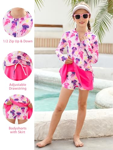 Image of Vogseek 3-12T Girls Swimsuit Long Sleeve Rashguard Bathing Suits Swim Set
