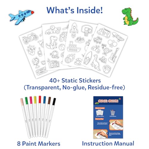 Image of Skillmatics Cling Art - Color Clingz, 40+ Reusable Static Stickers, Mess-Free Fun for Kids, DIY Craft Kits & Supplies, Travel Toys, Creative Gifts for Boys and Girls Ages 3, 4, 5, 6, 7