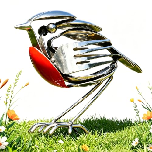 QhgPnt Garden Ornaments Metal Robin Bird Sculpture for Outdoor and Indoor Display Handcrafted Bird Statue Unique Robin Gifts for Nature Enthusiasts