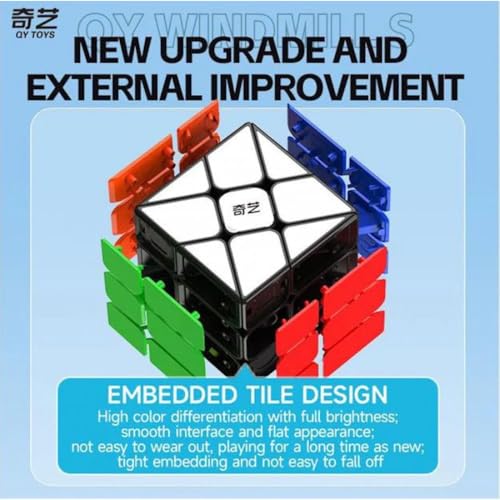 Image of QiYi Windmill Cube S Tiled (Black-Base) Speed Cube | 2x2x3 Shape Mod Puzzle with Internal Upgrades | Durable Stickerless Tiled Design, 55.5mm Compact Brain Teaser Puzzle