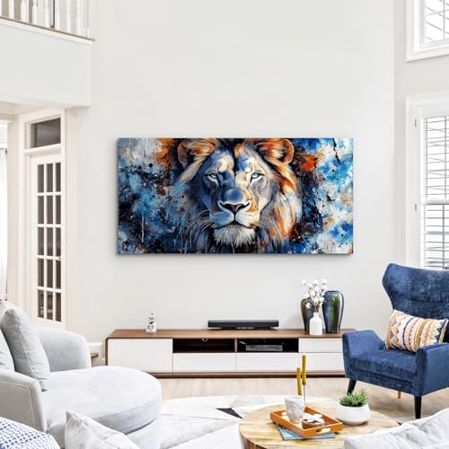 SERIMINO Lion Large Wall Art Modern, Nature Animal Room Decorations Paintings, Blue Watercolor Pictures Wall Decor Living Room Bathroom Office Aesthetic Home Decor, 30"X60"
