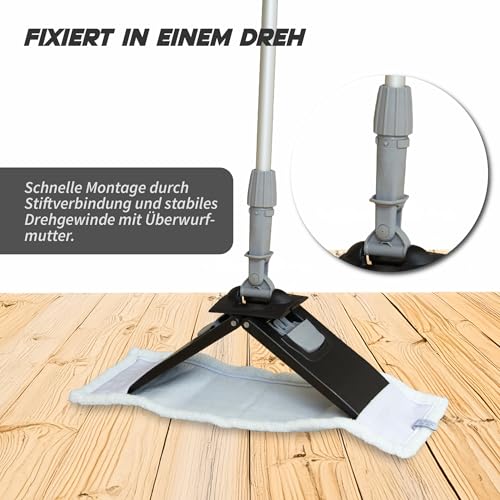G.I.V. - Reinigungstechnik Bodenwischer Set Teleskopstiel 96-180cm mit gummiertem Handgriff + Klapphalter & 5X Chenillemopp Bezug 40cm - Wischbezug - Wischer für Bodenreinigung - Wischmopp mit Stiel – Bild 6