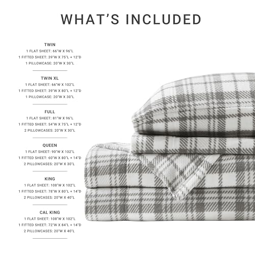 Image of True North by Sleep Philosophy Micro Fleece Bed Sheet Set, Warm, Sheets with 14 inch Deep Pocket, for Cold Season Cozy Sheet-Set, Matching Pillow Case, Twin, Grey Plaid, 3 Piece