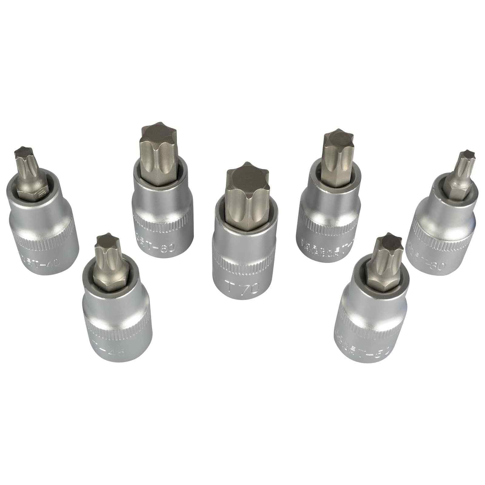 HASKYY Professional 16 pièces Jeu de douilles Torx d'embouts I Jeu d'écrous I T30-T70 55mm de long I E10-E20 39mm de long