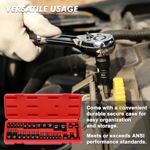 CASOMAN 32-Piece Torx Bit Socket and Female External Socket Set, 14 Star Bits (T8- T70) and 13 Female E-Torx Sockets (E4-E24), Include 5 Impact Socket Adapter - image 7