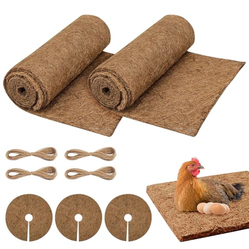 Riisoyu Rollo de Revestimiento de Coco, 2 Volúmenes Estera de Fibra de Coco 30x100 cm y 3 Piezas Disco Fibra de Coco para Plantas Macetas Invierno Protección Heladas Forro Alfombra de Reptil