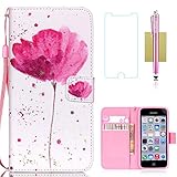 iPhone 5C Case,iPhone 5C Wallet Case,5C Case,CASELAND Flip Cover Wallet PU Leather with Stand + Lanyard Case for iPhone 5C - Lotus