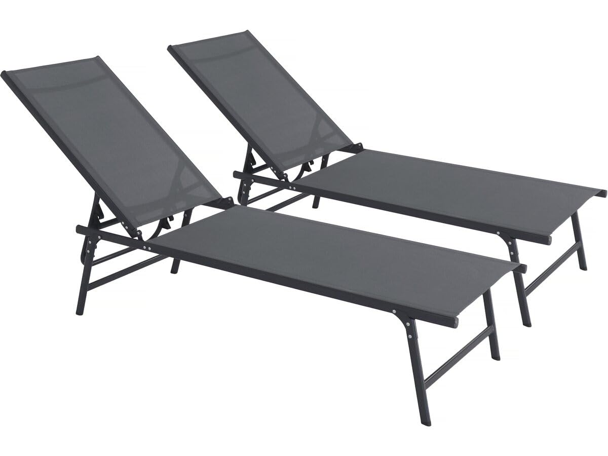 Habitat et Jardin Lot de 2 Bains de Soleil en métal Sublima - 180 x 54 x 104 cm - Anthracite