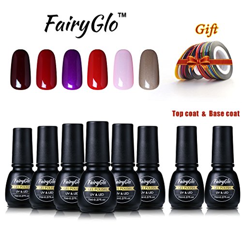 Nail Polish Base Top Coat Striping Roll Tapes Nail Art Kit Lacquer Manicure Varnish Set Soak Off UV LED FairyGlo 7ml 1014
