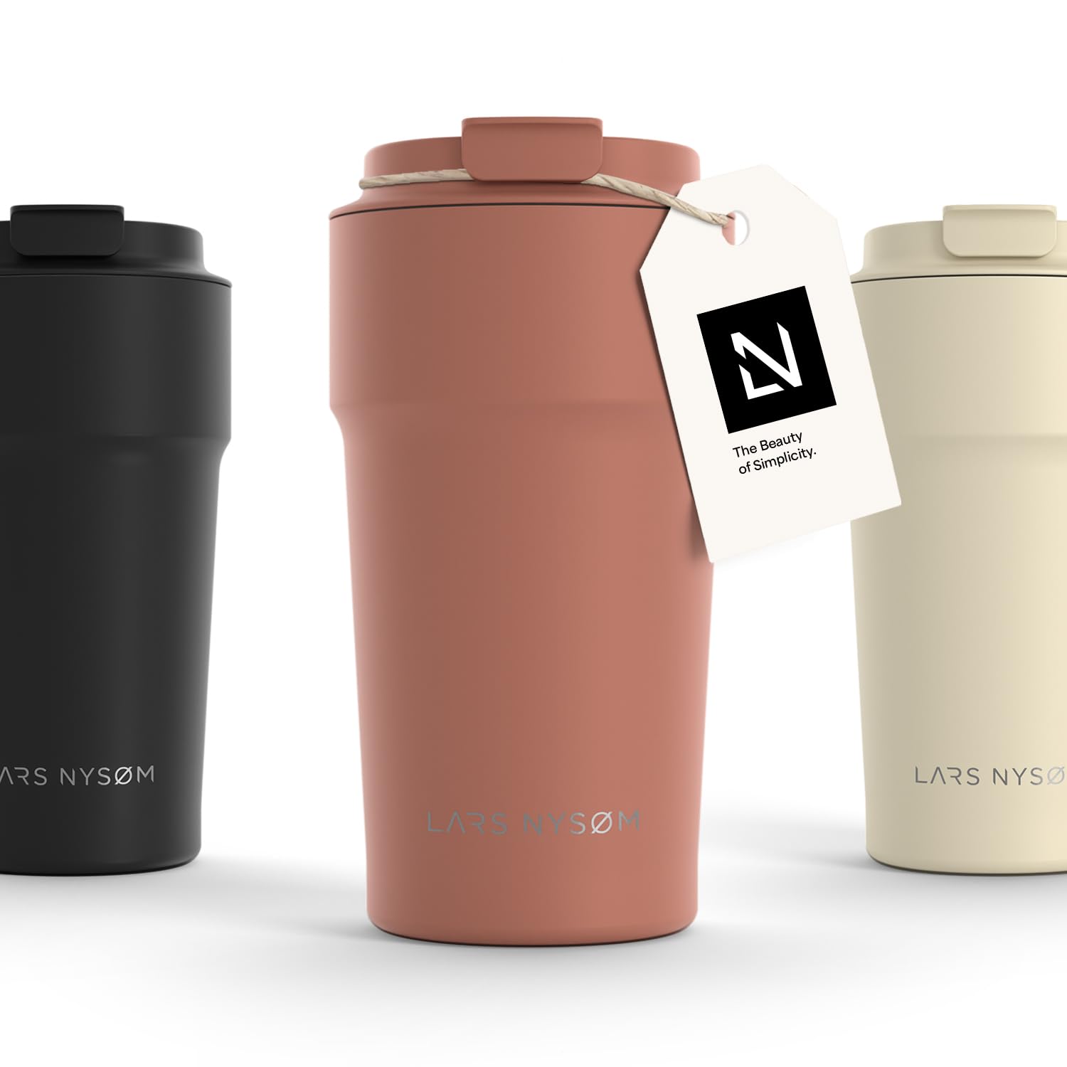 LARS NYSØM Thermo Kaffeebecher to go 500ml | Travel Mug 0,5 Liter mit Isolierung | Auslaufsicherer Edelstahl Thermobecher für Kaffee und Tee unterwegs | Teebecher (Brick Red, 500ml)
