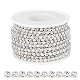 10 Yards Silver Pearl Rhinestone Trim Chain for Craft, 3MM Rhinestone Pearl Beaded Cup Chain Trim by Yard for Sewing DIY Crafts Jewelry Making Decoration