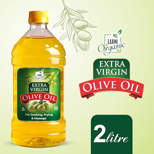 Image of LAXMI ORGANIC Extra Virgin Olive Oil 2L | Cold Pressed Jaitun Ka Tel | Pure & Natural Edible Oil for Cooking, Sauteing & Salad Dressing | Multipurpose Olive Oil for Hair, Skin & Baby Massage