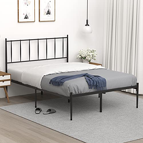 Full Size Metal Platform Bed Frame with Headboard, IDEALHOUSE Bed Frame Mattress Foundation with Slat Support and 12.3" Storage Height No Box Spring Needed for Girl Boy Adults Black