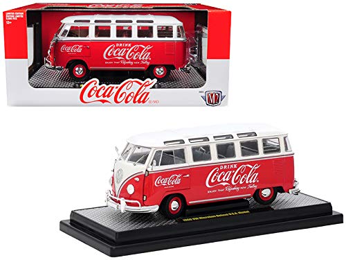 1960 Volkswagen Microbus Deluxe U.S.A. Model Coca-Cola Red with White Top Limited Edition to 9,600 Pieces Worldwide 1/24 Diecast Model by M2 Machines 50300-RW02