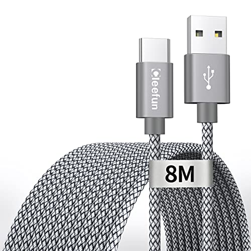 CLEEFUN Extra Long USB C Cable 8m, USB 2.0 A to Type C Nylon Fast Charging Charger Lead for Samsung Galaxy LG Moto Sony Smartphones, Tablets, Laptop, Security Camera, PS5 Controller, Xbox, Switch, etc
