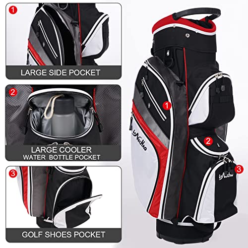 Golf Cart Bag 14 Dividers Top Clubs Organizer Lightweight with Cooler Pouch, Dust Cover and Backpack Strap (Black/White) - Thumbnail 3