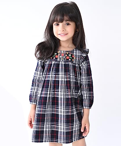 Image of Beebay Cotton Floral Embroidered Check Dress - Red (232005)
